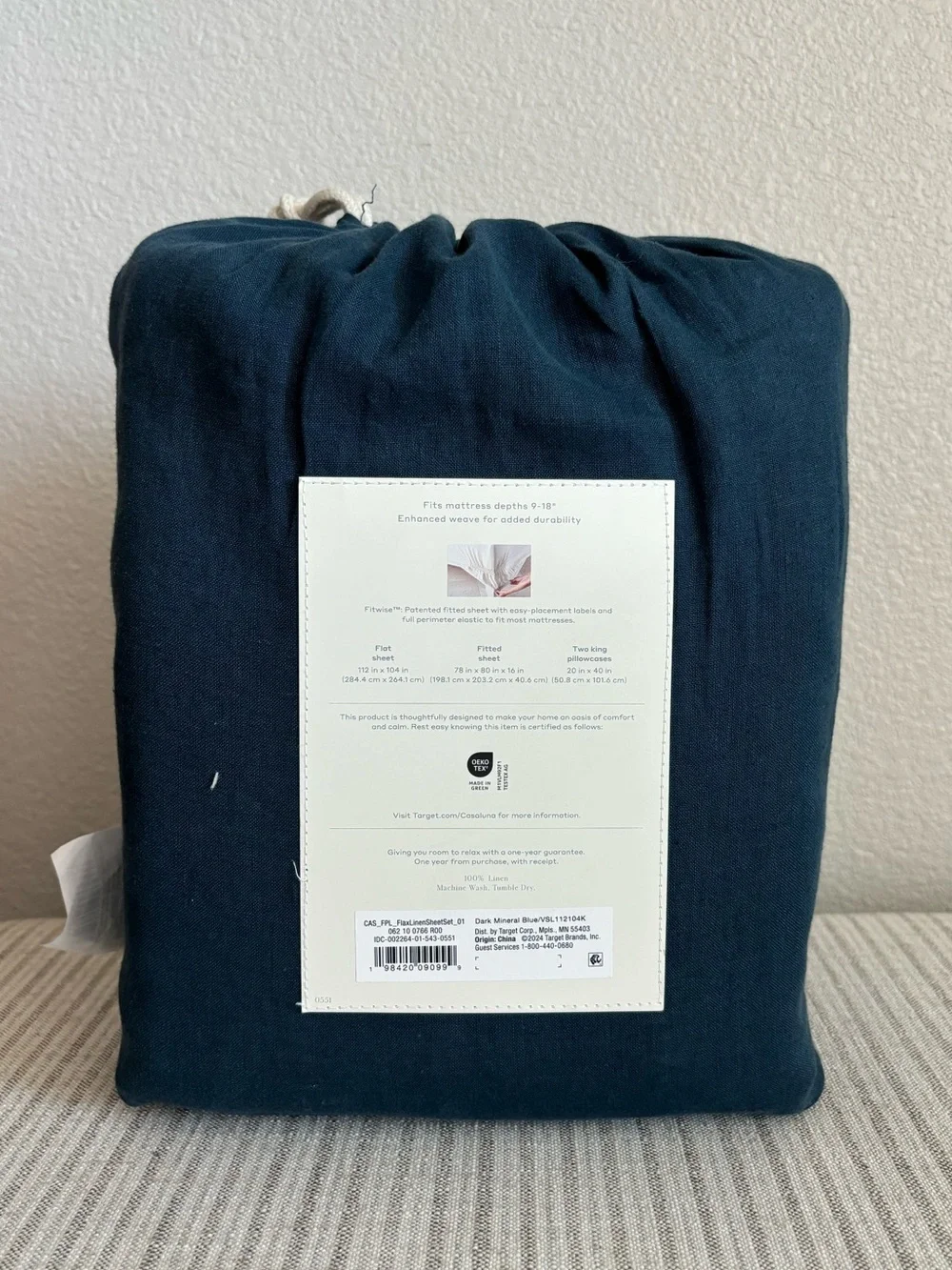 NWT King 100% Linen Sheet Set Dark Mineral Blue - Casaluna
